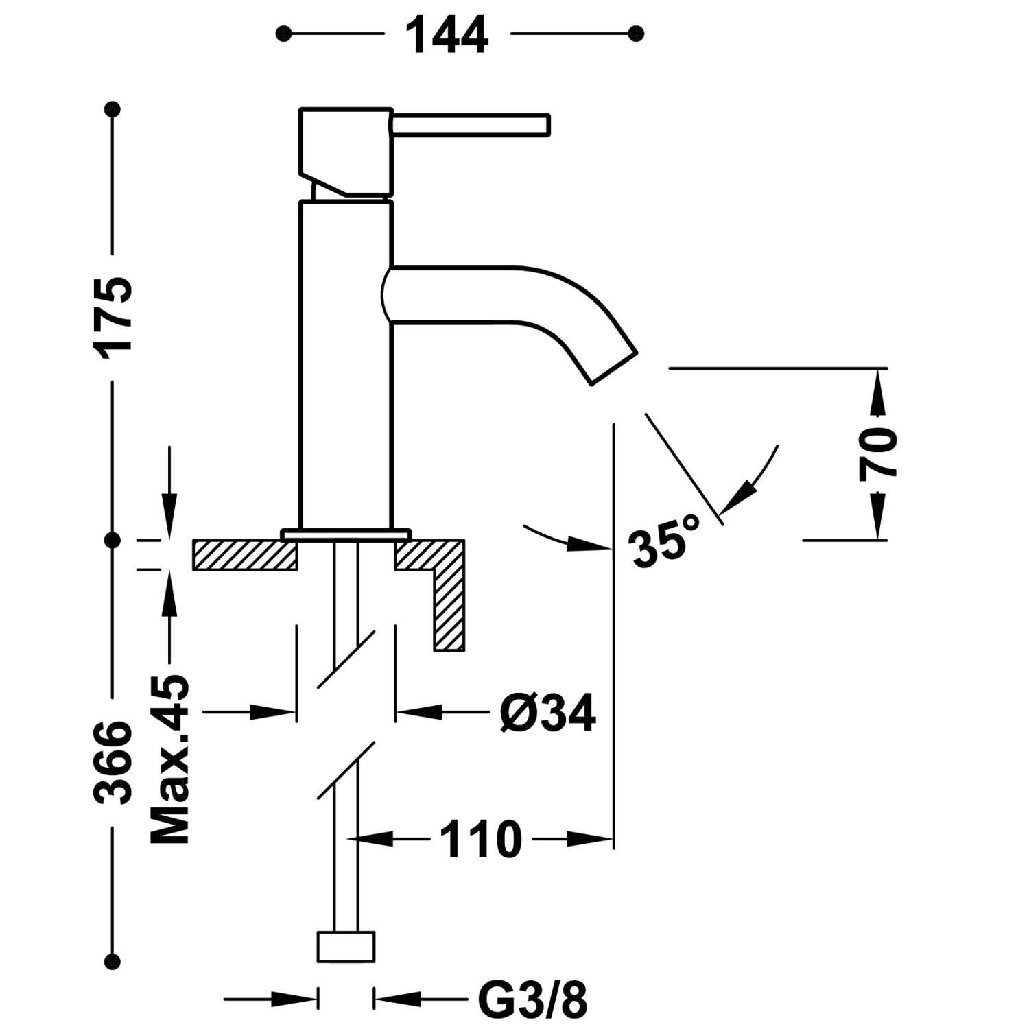 STUDY Miscelatore monocomando per lavabo cromato